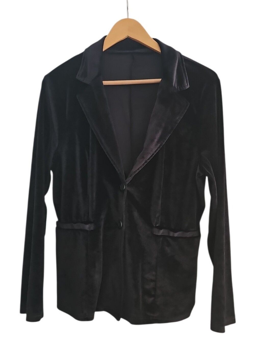 Black Velvet Blazer Women XL Stretch Two Button Holiday Evening Goth Jacket